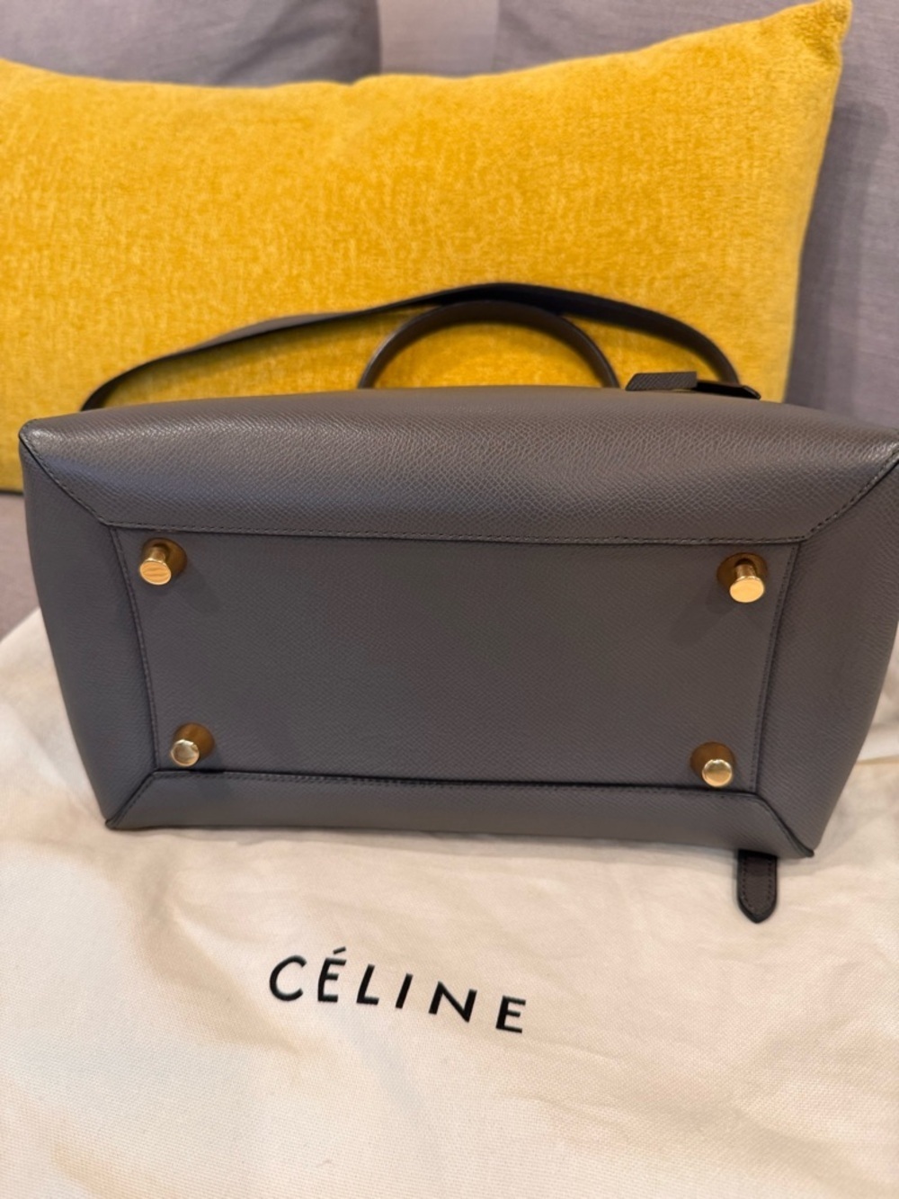 💯 💯% Celine Dark Gray Leather Top-Handle Satchel - Picture 8 of 13